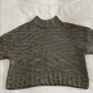 Pink Rose Olive Knit Cropped Turtleneck Sweater